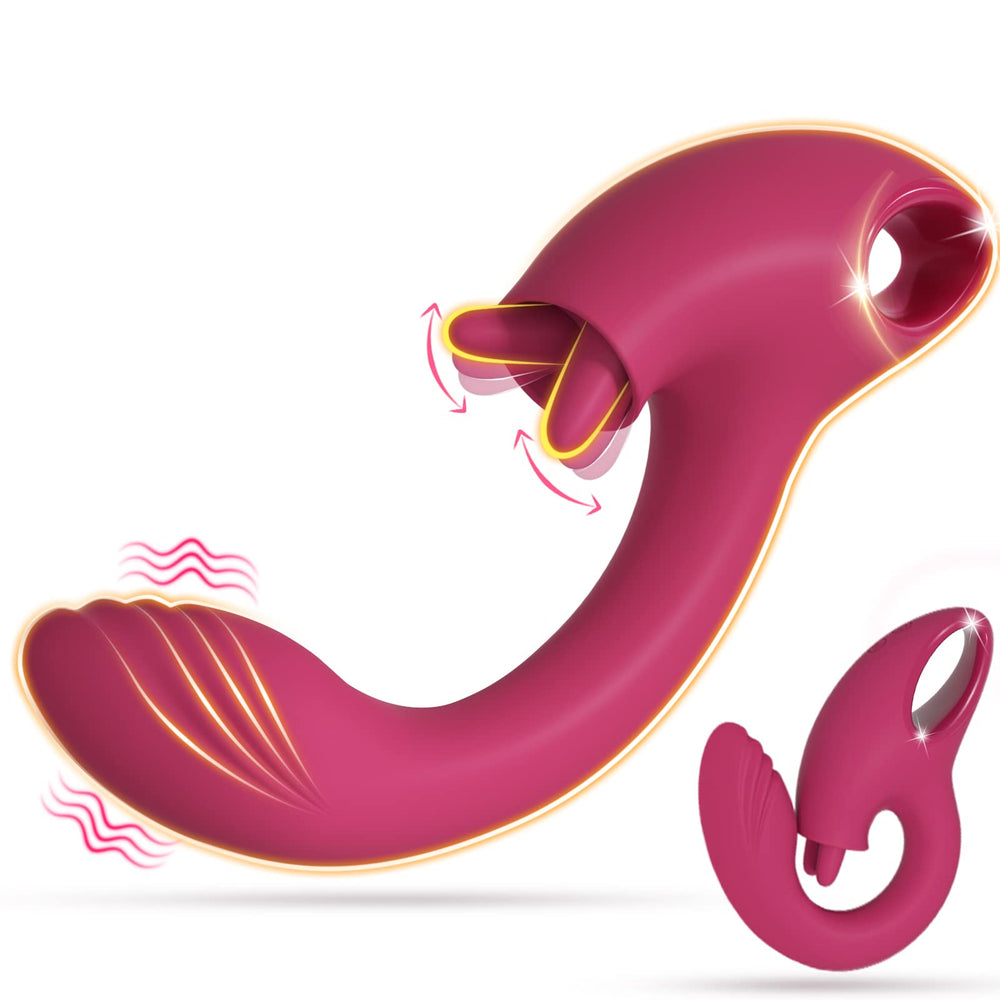 G Spot Dildo Vibrator with 2 Tongue Clit Licker, Women Adult Sex Toys